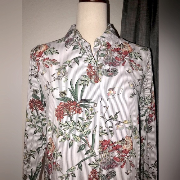 Entro Floral Shirt Dress Button Down Popover Collared Medium Pockets Tab Sleeves - Picture 13 of 15